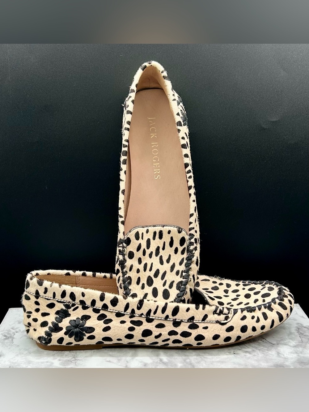 JACK ROGERS Millie Calf-Hair Moccasins-Leopard. Size 7.5 B